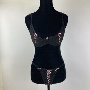 Fredericks Of Hollywood Lingerie Y2K Vintage Black & Pink Lace Size 34 Medium